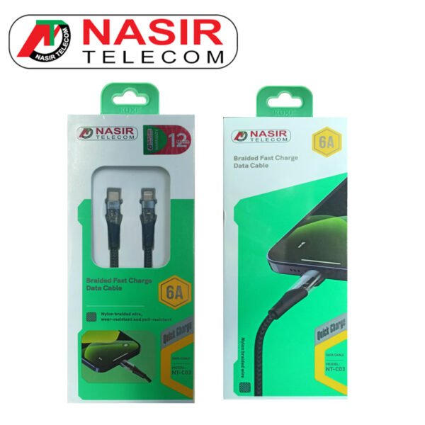 C03 6A Type C to Lighting Braided Cable Nasir Telecom With 1 Year Warranty - Image 2